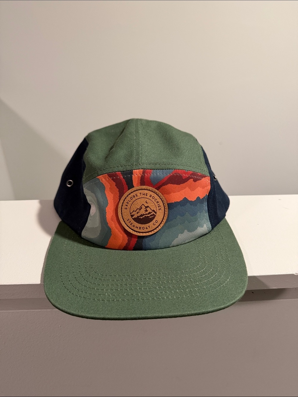 Five-Panel Green Multi-Color Adventure Cap